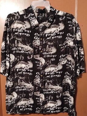 George Cars Guitars Button Down Short Sleeve Hawaiian Style Shirt Men's Size 2XL